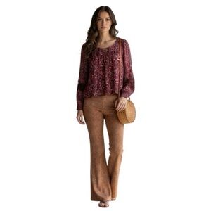 Hollister Burgundy Floral Long Sleeve Blouse size Small